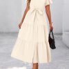 Summer Button Down Wedding Guest Shirt Dresses for Women Maxi Flutter Short Sleeve Flowy Tiered Beach Sun Dress