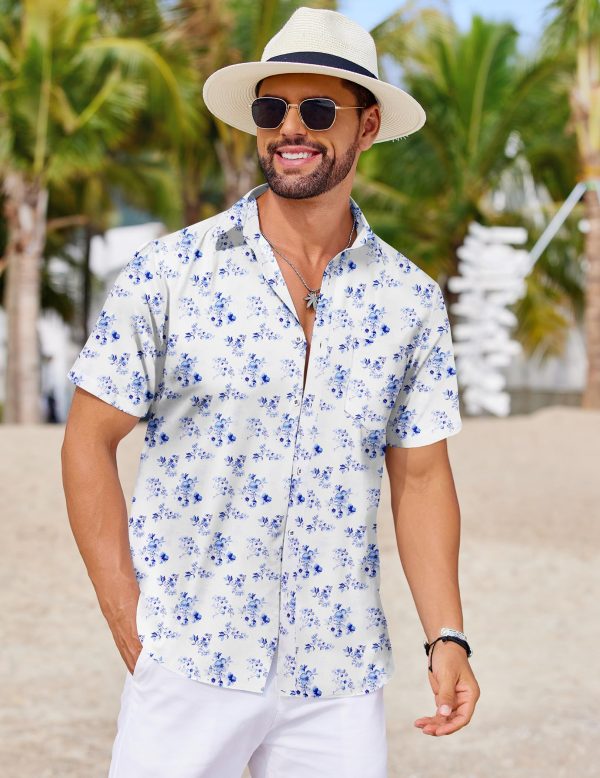 81932RgC1NL.jpg Mens Hawaiian Shirts Short Sleeve Tropical Button Down Shirts Floral Summer Beach Shirt
