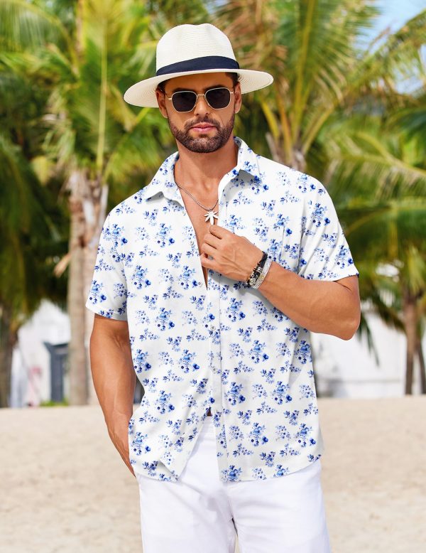 8195vjf5nQL.jpg Mens Hawaiian Shirts Short Sleeve Tropical Button Down Shirts Floral Summer Beach Shirt