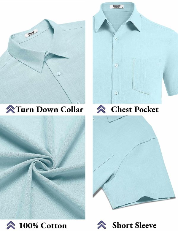 Men's Button Down Short Sleeve Shirt Casual Cotton Summer Beach Linen Wedding Shirts with Pocket