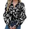 Womens Button Down Shirts Smocked Cuffed Blouses Printed Lantern Shirt Long Sleeve Tops Casual Collar Business Fashion