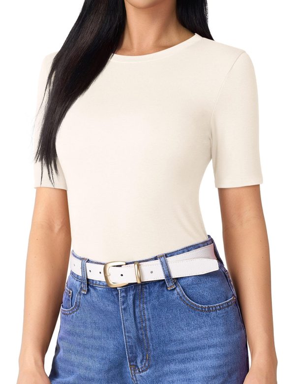 Women Half Sleeve Shirts Slim Fit Crew Neck Summer Tshirts Basic Tees