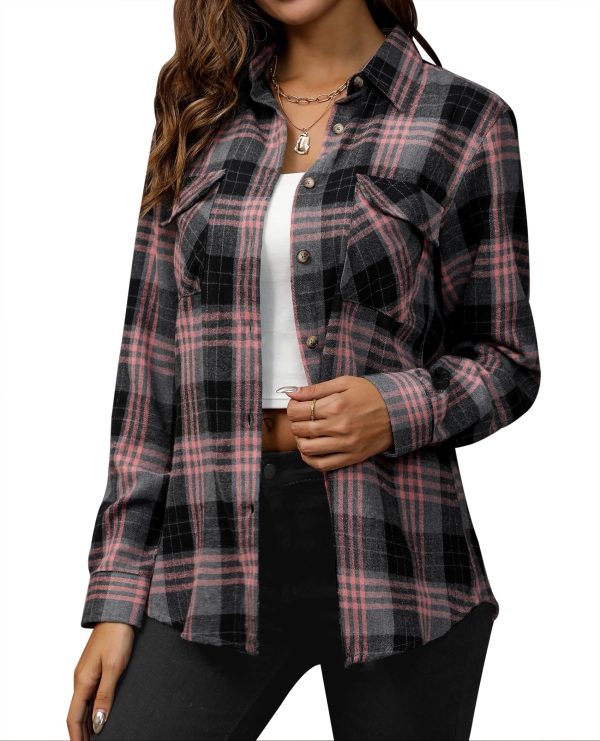 Flannel Shirt Women Plaid Shirts Button Down Long Sleeve Oversized Cotton Boyfriend Casual Roll Up Blouse Tops