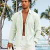 Mens Long Sleeve Button Down Shirt Striped Casual Cotton Business Summer Beach Wedding Dress Shirts
