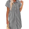 Women's Summer Dress 2025 Cotton Button Down Short Sleeve Tshirt Dresses Casual Flowy V Neck Loose Mini Beach Dress