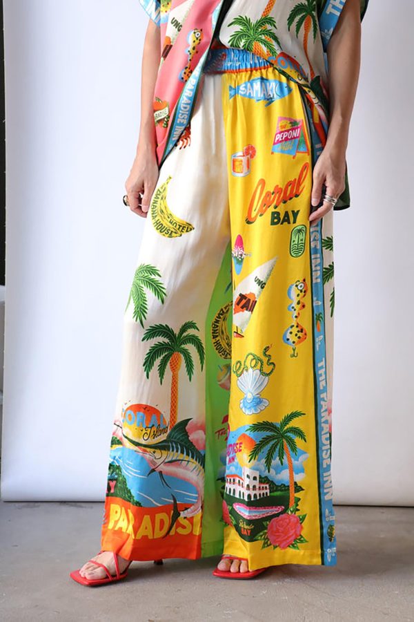 81GetEsSy4L.jpg Floral two piece sets for women, Casual Floral Fruit Print Short Sleeve Shirt Wide Leg Pants Hawaii Beach Outfits