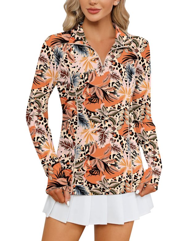 Women Long Sleeve Shirts Sun Protection 1/4 Zip Summer Quick Dry Hiking Shirts Quarter Zip Pullover for Women