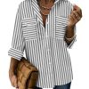 Womens Button Down Shirts Casual Long Sleeve Drop Shoulder Blouses Solid Color Dress Shirts with Pockets