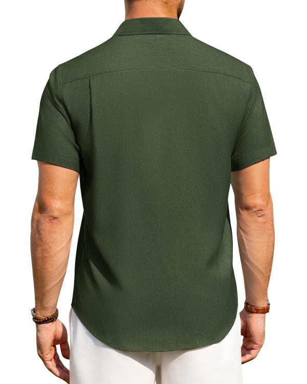 Mens Linen Shirts Short Sleeve Button Down Shirts Wrinkle Free Casual Vacation Beach Summer Tops