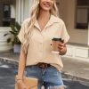 Short Sleeve Summer Tops for Women Casual Button Down Shirts Solid/Striped Business Work Blouses