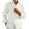 Mens Long Sleeve Button Down Shirt Striped Casual Cotton Business Summer Beach Wedding Dress Shirts