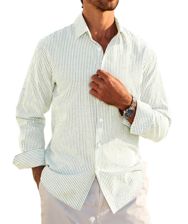 81LmrK0BDGL.jpg Mens Long Sleeve Button Down Shirt Striped Casual Cotton Business Summer Beach Wedding Dress Shirts