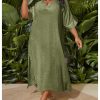 Women's Plus Size Swimwear V Neck Half Sleeve Split Side Cover Up Beach Dress