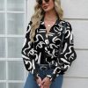 Womens Button Down Shirts Smocked Cuffed Blouses Printed Lantern Shirt Long Sleeve Tops Casual Collar Business Fashion