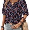 81R0IYwHdwL.jpg Womens Puff Half Sleeve Summer Tunic Tops Casual Chest Pleated Shirts Work Blouse for Women Dressy