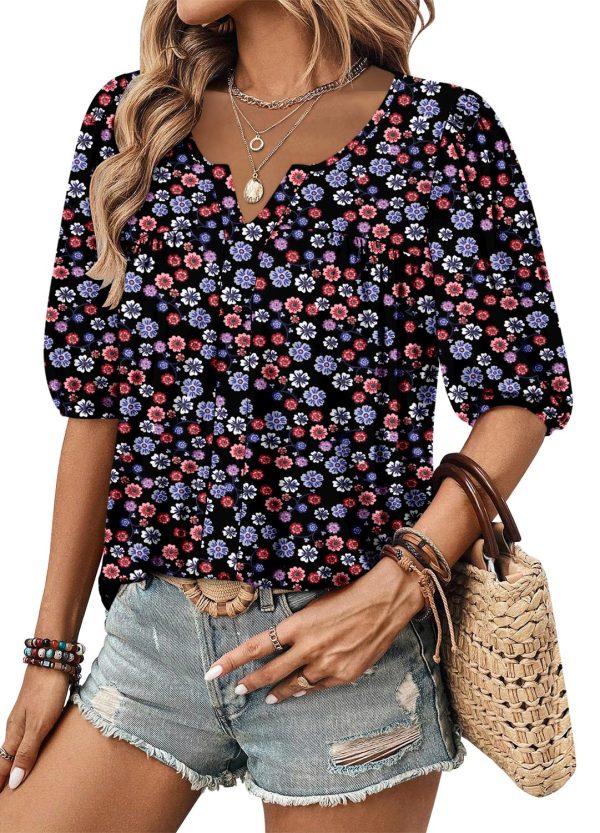 81R0IYwHdwL.jpg Womens Puff Half Sleeve Summer Tunic Tops Casual Chest Pleated Shirts Work Blouse for Women Dressy