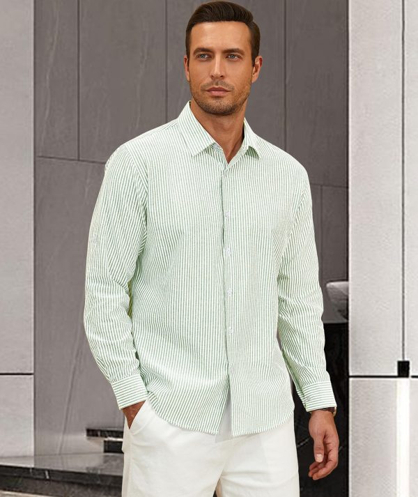 81R2Snnu7QL.jpg Mens Long Sleeve Button Down Shirt Striped Casual Cotton Business Summer Beach Wedding Dress Shirts