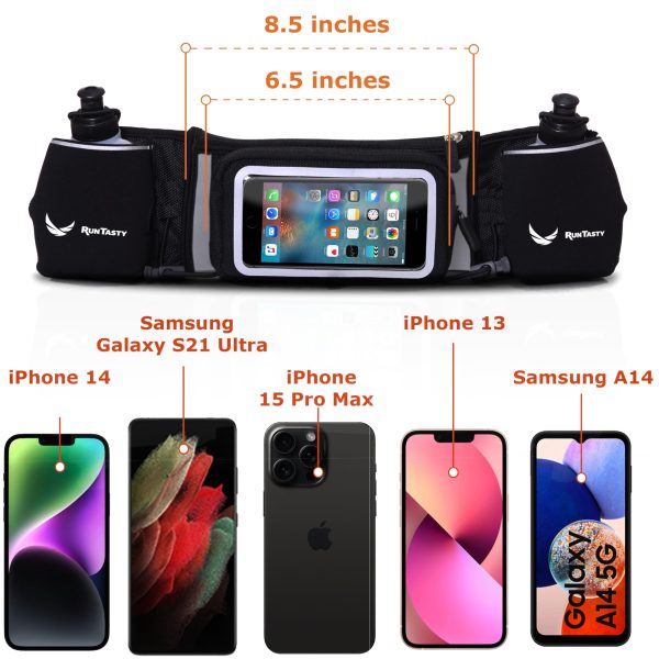 No.1 Hydration Belt by - Premium Running Fuel Belt w/2 BPA-Free 10 oz Water Bottles, Tilt-Up Pocket w/Touchscreen-Ready Cover -