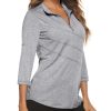 81S2yN4DiL.jpg Women's 3/4 Roll Sleeve Golf Tennis Polo Shirts UPF50+ Half Zip Dry Fit Workout Tops Athletic Shirt