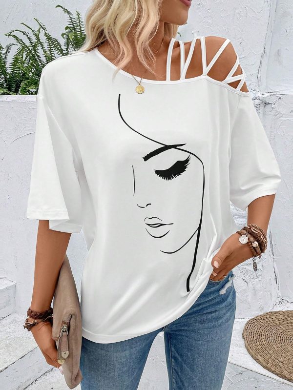 81SvlVB-EdL.jpg Women's Figure Graphic Tees Criss Cross Cut Out Half Sleeve T Shirt Summer Tops