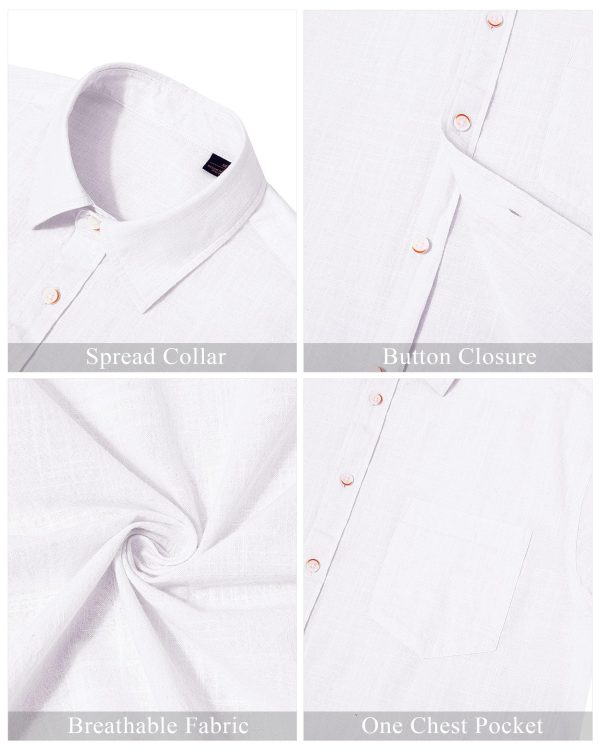 Men's Linen Shirts Casual Button Down Long Sleeve Shirt Solid Spread Collar Summer Beach Shirts with Pocket
