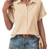Short Sleeve Summer Tops for Women Casual Button Down Shirts Solid/Striped Business Work Blouses