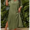 Women's Plus Size Swimwear V Neck Half Sleeve Split Side Cover Up Beach Dress