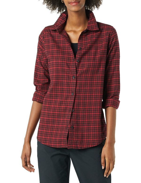 81U2ow5JJhL.jpg Women's Classic-Fit Long-Sleeve Lightweight Plaid Flannel Shirt