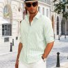 Mens Long Sleeve Button Down Shirt Striped Casual Cotton Business Summer Beach Wedding Dress Shirts