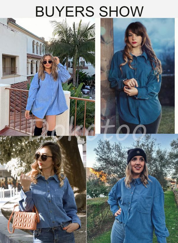 Womens Corduroy Button Down Shirts Boyfriend Long Sleeve Oversized Blouses Tops