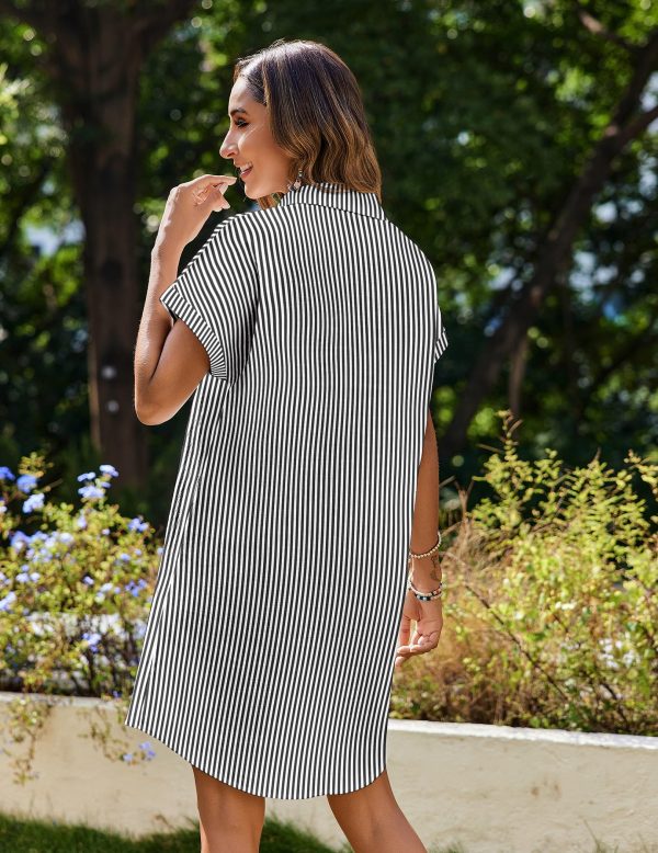 Women's Summer Dress 2025 Cotton Button Down Short Sleeve Tshirt Dresses Casual Flowy V Neck Loose Mini Beach Dress