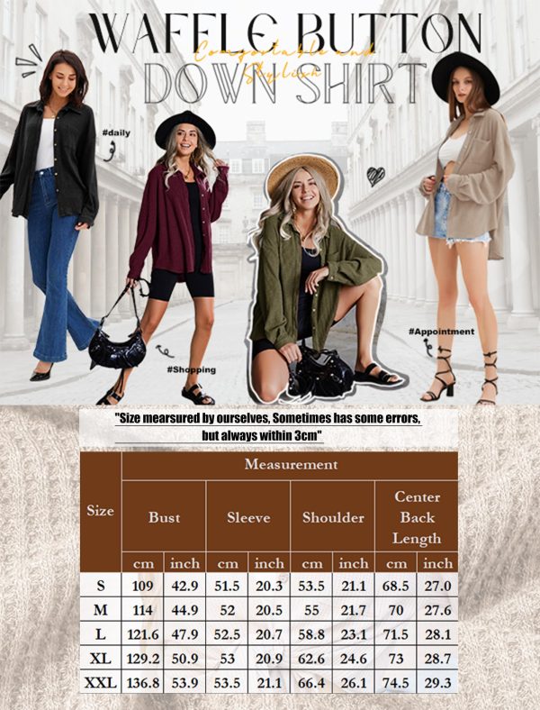 81YtnhZW00L.jpg Waffle Knit Button Down Shirts for Women Dressy Casual Work Tops Long Sleeve Loose Fit Shacket with Pocket