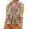 Women’s Summer Causal Boho Blouse Floral V Neck Ruffle Half Puff Sleeve Shirts 2025 Trendy Loose Fit Beach Tops
