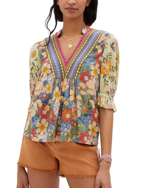 81aw6K23gLL.jpg Women’s Summer Causal Boho Blouse Floral V Neck Ruffle Half Puff Sleeve Shirts 2025 Trendy Loose Fit Beach Tops