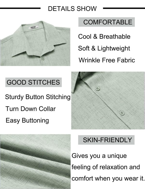 Mens Button Down Shirt Short Sleeve Casual Shirts Beach Summer Linen Shirts Wedding Vacation Shirt