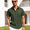Mens Linen Shirts Short Sleeve Button Down Shirts Wrinkle Free Casual Vacation Beach Summer Tops