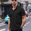 Mens Short Sleeve Button Down Shirts Wrinkle Free Dress Shirts Casual Polka Dot Print Shirt with Pocket