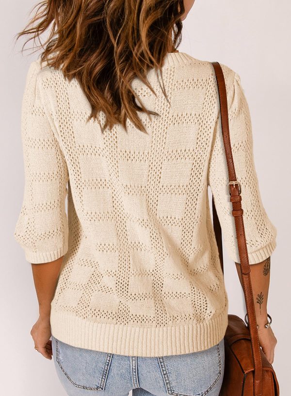 81hpNJec3GL.jpg Women's Casual Short Sleeve Loose Tunic Tops Lightweight Crochet Knit Summer Sweaters Blouses