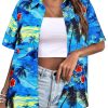 Womens Hawaiian Button Down Shirts Short Sleeve Casual Floral Tropical Shirt Summer Beach Shirt Cool Button Up Tops