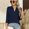 Women's 3/4 Length Sleeve V-Neck Collared Tops Summer Business Casual Work Polo Shirts 2025