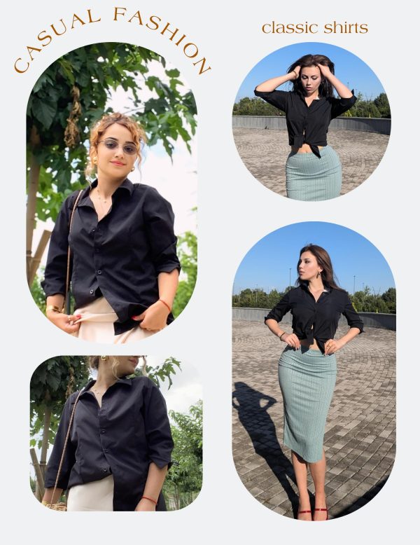 Women Button Down Shirts 3/4 Sleeve Basic Business Dress Shirt Slim Fitted Classic V Neck Button Up Work Blouse Tops