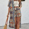 Women's 2 Piece Outfits Summer Half Sleeve Tropical Kimono Top and Shorts Set