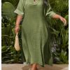 Women's Plus Size Swimwear V Neck Half Sleeve Split Side Cover Up Beach Dress