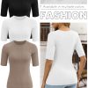 3 Pack Women's Half Sleeve Cotton Ribbed Shirts, Slim Fit Crew Neck Tops Basic Layer Solid Color Summer Work Tees