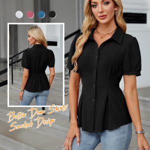 Womens Business Casual Tops Button Down Shirts Dressy Smocked Peplum Blouses Trendy Summer Outfits 2025
