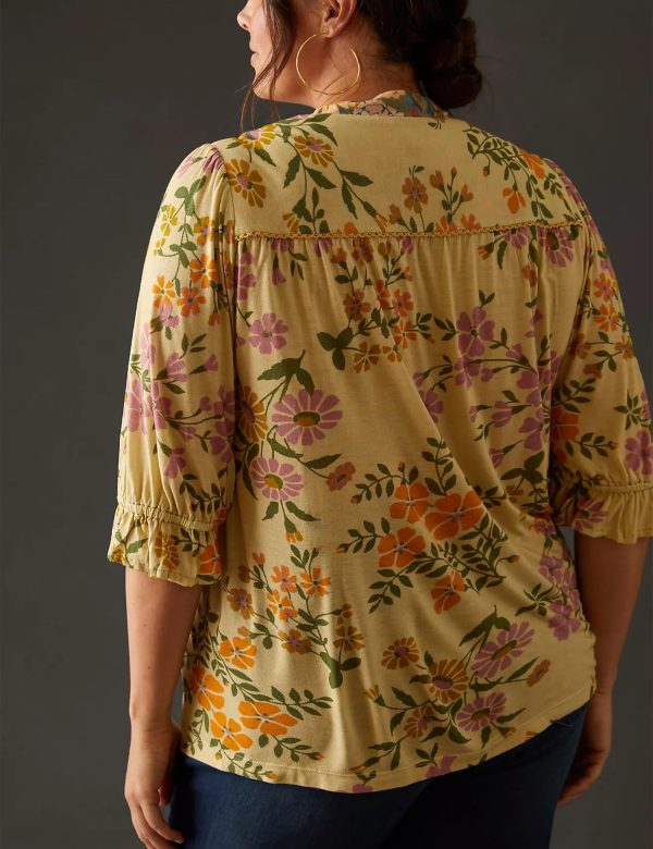 81r8s1Qv9vL.jpg Women’s Summer Causal Boho Blouse Floral V Neck Ruffle Half Puff Sleeve Shirts 2025 Trendy Loose Fit Beach Tops