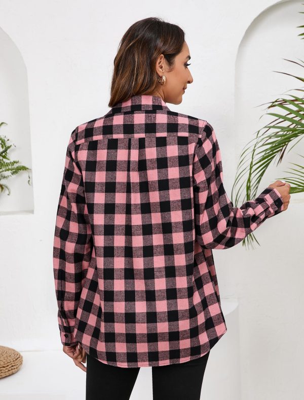 Plaid Shirts for Women Casual Button Down Flannel Shirt Plus Size Roll Up Long Sleeve Checkered Blouse Tops