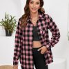 Plaid Shirts for Women Casual Button Down Flannel Shirt Plus Size Roll Up Long Sleeve Checkered Blouse Tops