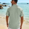 Mens Button Down Shirt Short Sleeve Casual Shirts Beach Summer Linen Shirts Wedding Vacation Shirt