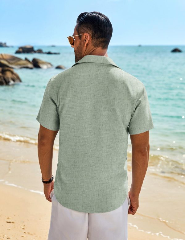 Mens Button Down Shirt Short Sleeve Casual Shirts Beach Summer Linen Shirts Wedding Vacation Shirt